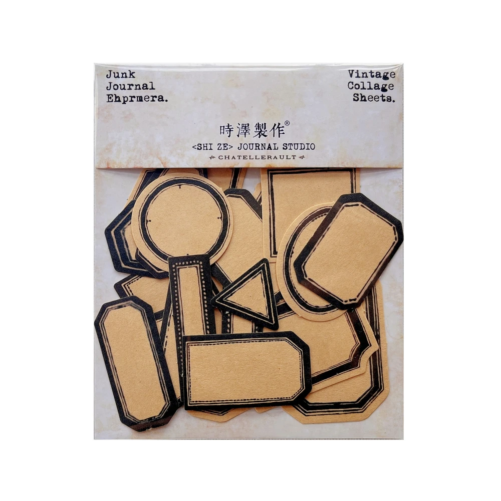 Étiquette autocollante rétro en papier Kraft noir, étiquette artisanale de Style japonais en forme de géométrie, pour album Photo, planificateur, DIY bricolage, 27 pièces
