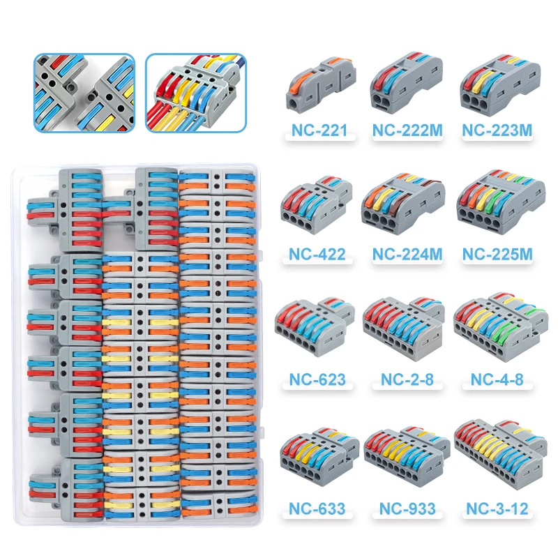 Schnellverdrahtungsanschlüsse, verpackt, universeller kompakter Splitter, elektrisches Kabel, einsteckbare Leiter, Anschluss mit Hebelklemmenblock Image