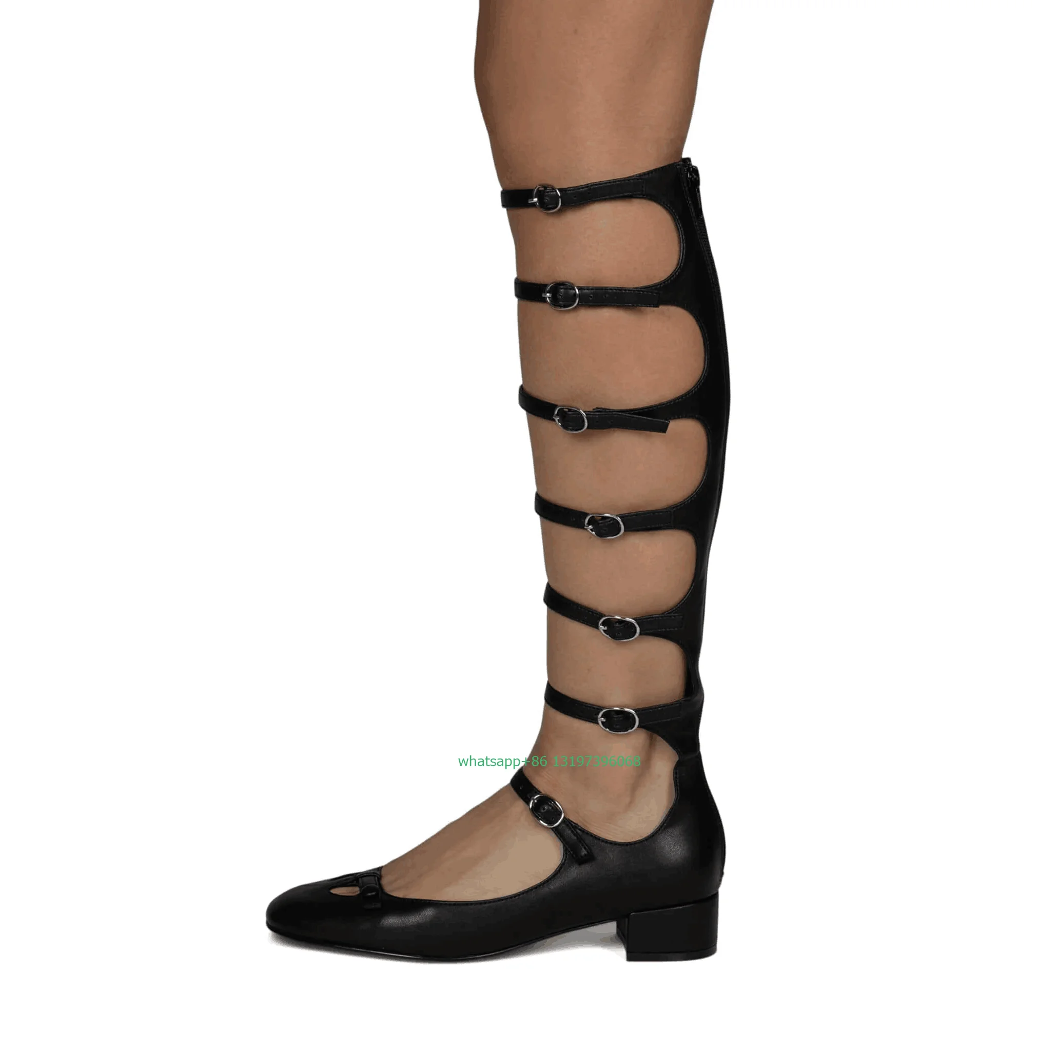 Lady Rock Pink hohle Muti-Schnalle Waden stiefel Low Heel Cut-Out braune Farbe Freizeit stiefel Mary Janes Stiefel Größe 35-46 Schuhe