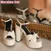 Plattform Knoten Peep Toe Sandalen Block Chunky Heel Knöchel Schnalle Riemen weiß solide sexy Mode Frauen Schuhe Sommer Runway 2024 neu