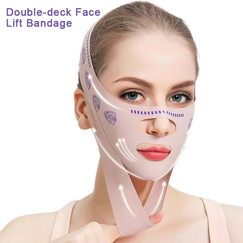 Doppel-deck Gesicht Abnehmen Verband Face Lifting Gürtel V Linie Gesicht Shaper Wange Kinn Lift UP Strap Anti Falten gesichts Band Schönheit Image