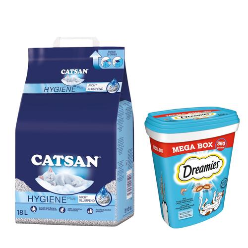 18 l Catsan Katzenstreu + 2 x 350 g Dreamies Snacks zum Sonderpreis! - Hygiene plus Katzenstreu +...