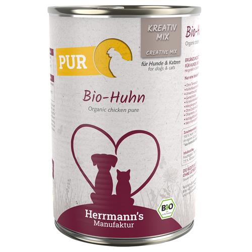 12x400g Bio-Reinfleisch Bio-Huhn Herrmann's Hundefutter nass - 10+2 gratis!