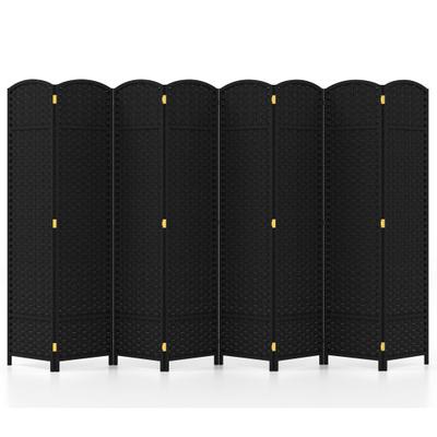Costway 8-Panel Folding Room Divider with Hand-woven Texture and Wood Frame-Black