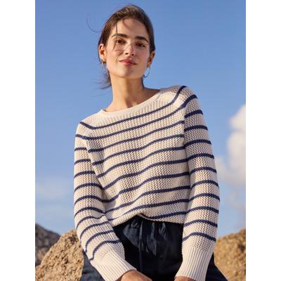 J.McLaughlin Women's Cape Sweater in Stripe White/Denim Blue, Size Small | Cotton/Denim