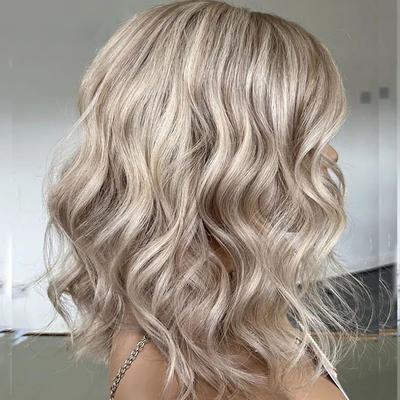 Remy Human Hair 13x4 Lace Front Wig Short Bob Brazilian Hair Wavy Multi-color Wig 130% 150% Density Highlighted / Balayage Hair Glueless Pre-Plucked For Women Short Human Hair Lace Wig