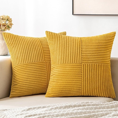 Plüschiger, mit Kreuzstich gearbeiteter Cord-Dekokissenbezug, rustikales Bohemian-Dekor, weiche quadratische Bezüge für Schlafsofa Image