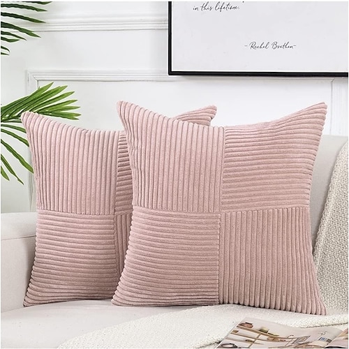 Plüschiger, mit Kreuzstich gearbeiteter Cord-Dekokissenbezug, rustikales Bohemian-Dekor, weiche quadratische Bezüge für Schlafsofa Image