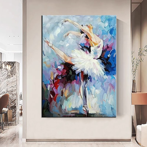 Abstraktes Tänzer-Ölgemälde, handgemalt, große Wandkunst, weißes Ballettgemälde, Boho-Wanddekoration, individuelles Gemälde, schönes Mädchengemälde auf Leinwand für Wohnzimmer, Schlafzimmer, Image