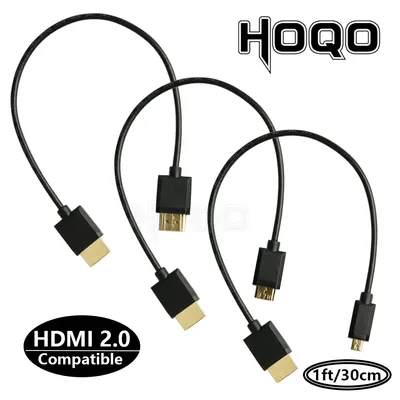 OD 3.2mm Super Soft Micro HDMI to HDMI to Mini HDMI Cable Ultra thin 4k@60hz Light-weight Portable