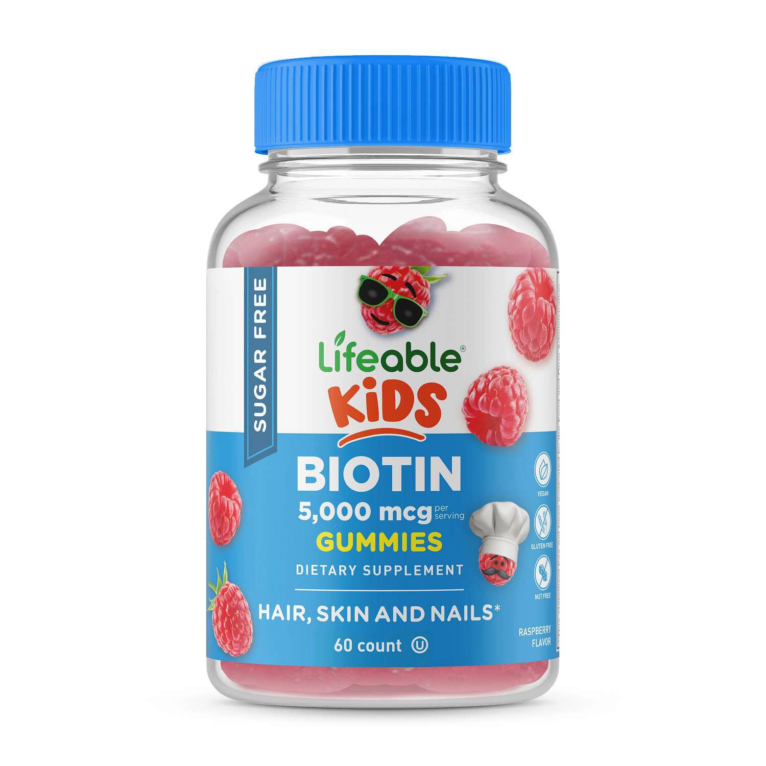 Kids Sugar Free Biotin 5000Mcg Vegan - 60 Gummies (30 Servings)