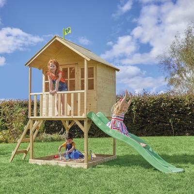 Spielhaus 50NRTH "»Holz Stelzenhaus, Wald«" Spielhäuser beige (natur) Kinder Spielhaus mit Rutsche, Natur