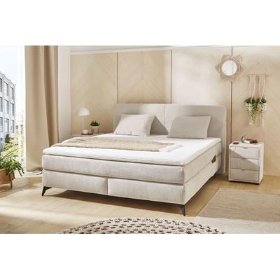 Boxspringbett JOCKENHÖFER GRUPPE "Kira in den Breiten 160x200 & 180x200cm", grau (beige 444, 17), B:193cm L:216cm, Bezug Bett: Microfaser (100% Polyester), Topper und Matratzenspiegel: 100% Polyester, Komplettbetten, inkl. LED-Bel., USB-Ladeports,... Image