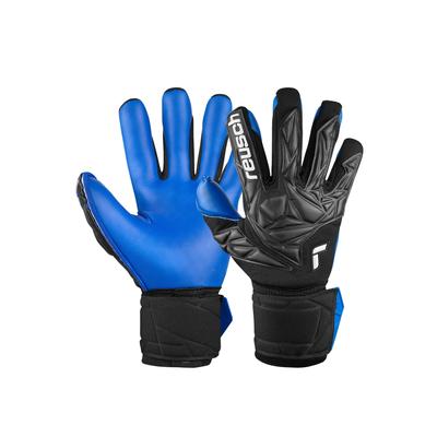 Torwarthandschuhe REUSCH "Attrakt Duo", Damen, Gr. 10,5, schwarz (schwarz, blau), 67% Elastodien, 28% Polyester, 5% Polyamid, mehrfarbig, sportlich, Handschuhe, mit Evolution Negative Cut