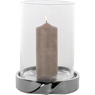 Windlicht FINK "LE DECOR", silber (silberfarben), H:31cm Ø:23,5cm, Keramik, Kerzenhalter, Kerzenhalter mit Glaszylinder, aus Keramik, silberfarben Image