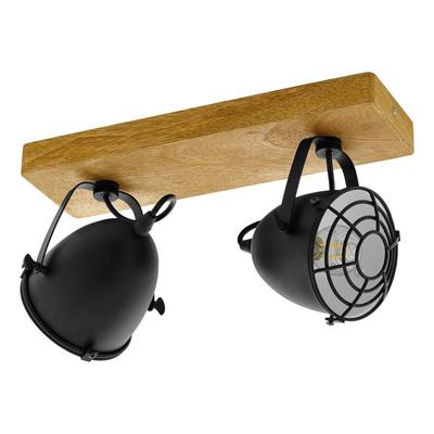 EGLO Deckenspot "GATEBECK", beige (natur schwarz), B:11,00cm H:20,50cm L:36,00cm Ø:0,00cm, Lampen, Deckenlampe, Stahl in Schwarz und Holz in Natur, E14, FSC zertifiziert Image