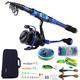 KYATON Fishing Rod and Reel Combos - Carbon Fiber Telesfishing Pole - Spinning Reel 12 +1 Bb with Carrying Case for Saltwater and Freshwater Fishing Gear Kit/Blue/2.4M/7.87Ft-Sd3000