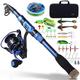 KYATON Fishing Rod and Reel Combos - Carbon Fiber Telesfishing Pole - Spinning Reel 12 +1 Bb with Carrying Case for Saltwater and Freshwater Fishing Gear Kit/Blue/2.4M/7.87Ft Rod+3000 Reel