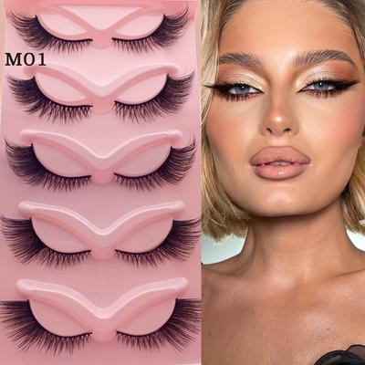 TEMU 5 Pairs Cat Eye Eyelashes Soft Band Natural Fluffy False Lashes Fox Eye Eyelashes Tail Elongated Eyelashes Faux Mink Lashes Makeup Extensions Eyelashes