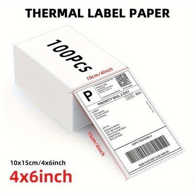 100 Sheets Of 4''x6'' Thermal Label Paper, White Shipping Labels, For Thermal Label Printers, Logistics Labels 100x150mm, 100 Labels Per Stack