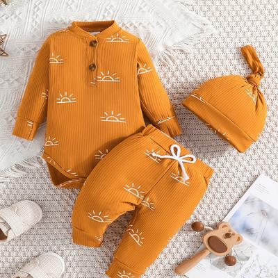 Infant Baby Boy Clothes Ribbed Knitted Sun Print L...