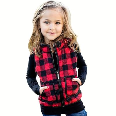 Toddler Kid Girls Christmas Plaid Vest Jacket Coat With Pockets Winter Warm Clothes For Kids