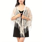 Lace Hollow Out Triangle Scarf Jacquard Floral Tassel Shawl Solid Color Elegant Thin Shawl Wrap Party Evening Wedding Shawl