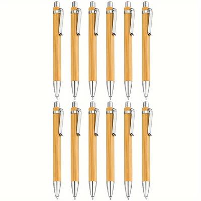 TEMU 12pcs Bamboo Pen Set Creative Clip Press Bamboo Wood Ballpoint Pen Oily Portable Office Pen