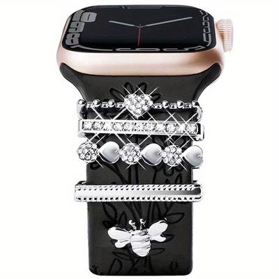 5pcs Rhinestone Watchband Ring Loops Nails Studs, Cute Metal Watch Strap Charms Decorations Compatible With Iwatch Series Watchband