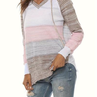 TEMU Hooded Knit Sweater, Casual V Neck Long Sleeve Sweater, Women's Clothing