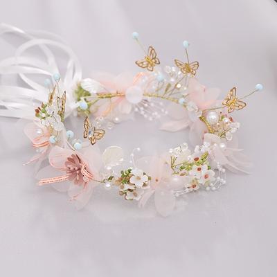Flower Headband, Fairy Headpiece Wreath, Sweet Butterfly Flower Headband For Flower Girl, Flower Crown, Bridal Hair Accessories