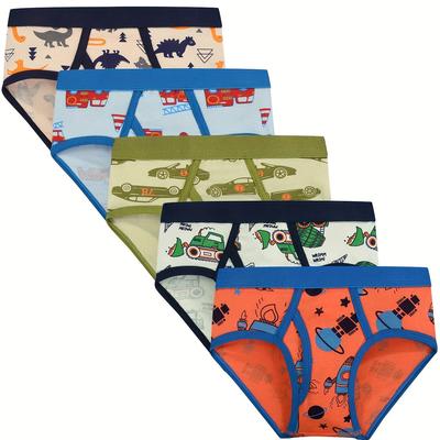 5pcs Boys Cartoon Car Print Underwear Set Cozy Comfy Top Gift For Boys