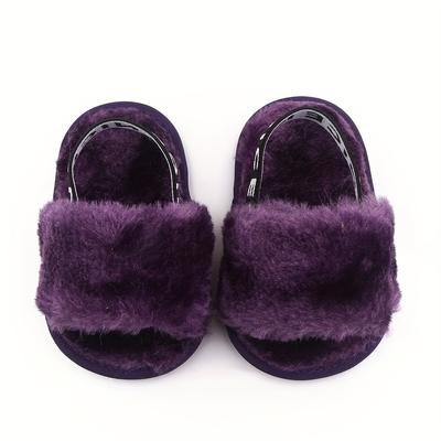 TEMU Cute Slip On Open Toe Furry House Shoes For Baby Girls, Comfortable Lightweight Walking Shoes For Indoor Home, All Seasons