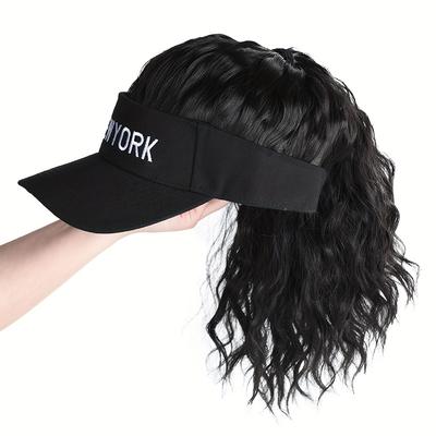 Hat Wig With Ponytail Wig Hat For Women Hats With Hair Ponytail Baseball Hats Wig Synthetic Hat Wig For Women Adjustable Black Baseball Hat Wig