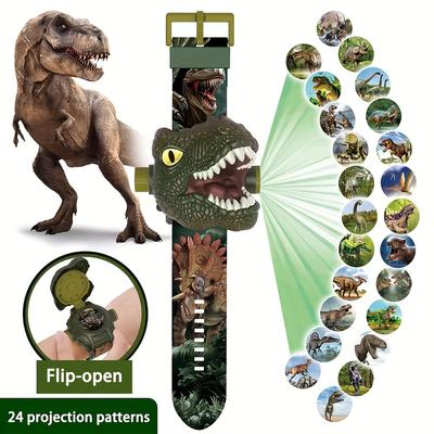 Children Dinosaur Projection Watch Electronic Watch For Kids Flip Watch Adjustable Digital Screen 3d Cartoon Animal 24 Projection Patterns Boys Girls Birthday Gift Educational Toy Children's Day Gift