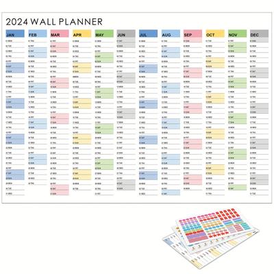 1pc 2024 Wall Planner Calendar Full Year View Runs...