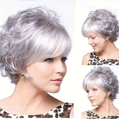 Natural Curly Short Wavy Pixie Cut Wigs With Bangs...