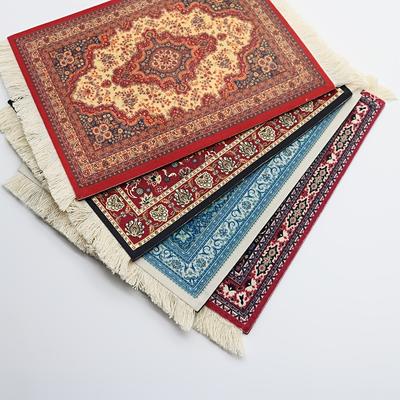 Persian Mini Woven Rug Mat Mousepad Retro Style Carpet Pattern Cup Laptop Pc Mouse Pad With Fring Home Office Table Decor Coaster