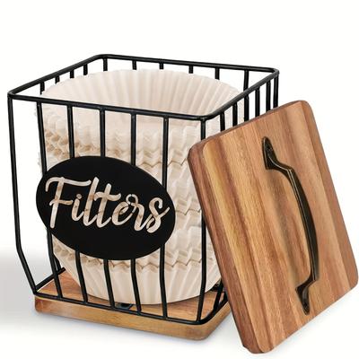 Rustic Coffee Filter Holder With Lid, Acacia Coffe...