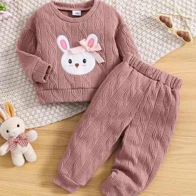 Casual Fashion Cute Bunny Print Sweatshirt Top + A...