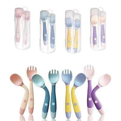 1set Toddler Utensils With Travel Case, Baby Spoon And Fork Set For Self-feeding Learning Bendable Handle Silverware For Kids ,christmas Halloween Thanksgiving Gift