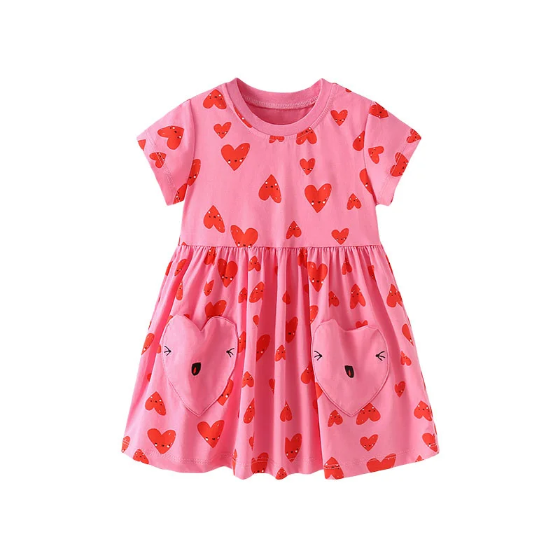 Jumping Meters 2-7T Sommer Mädchen Kleider Herzen Kinder Taschen Baby Sommer Kleider Kleidung Reizende Nette Kleider Party geburtstag Image