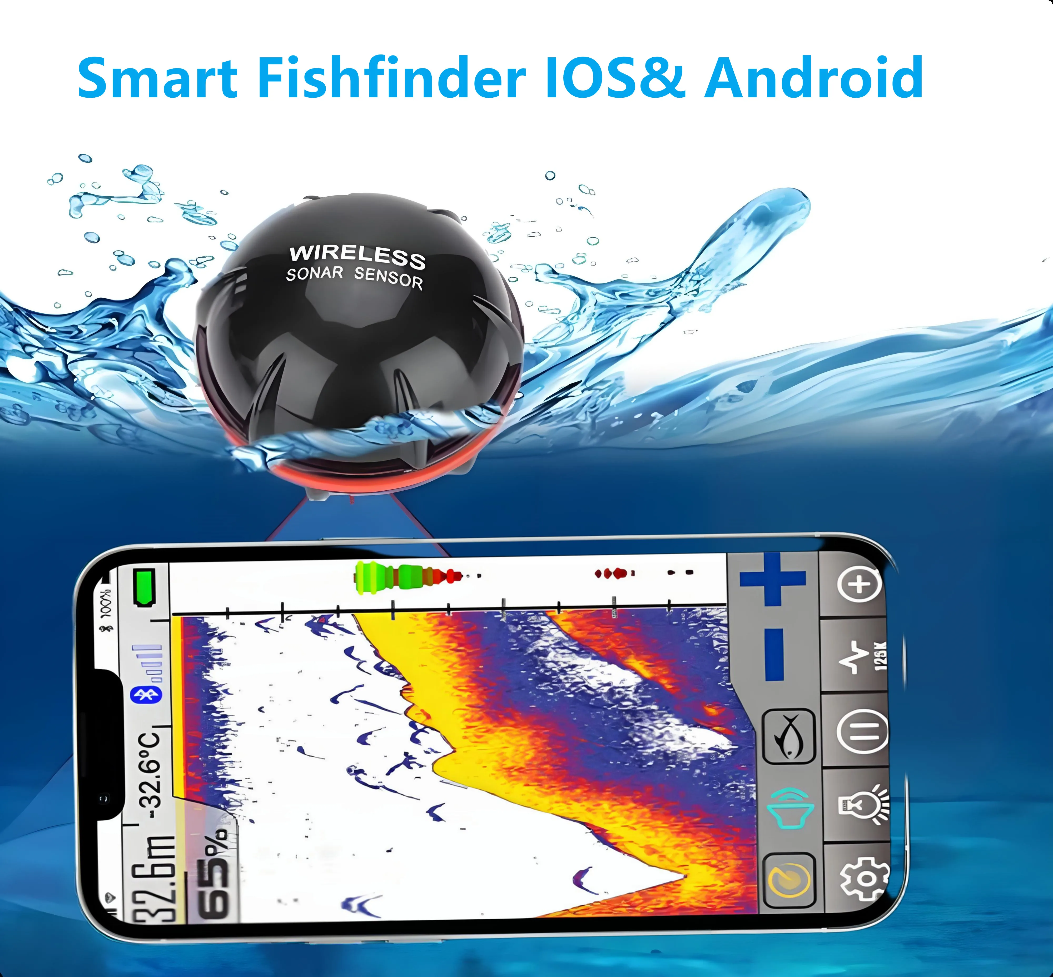FindFish Kabelloser Fischfinder, Sonarsensor, Echolot zum Angeln – neue Technologie in tragbaren Wassererkundungsgeräten Image