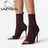 LazySeal 2021 Super Hohen Stiletto-Heels Socke Stiefel Frauen Schuhe Stretch Stoff Peep Toe Schuhe