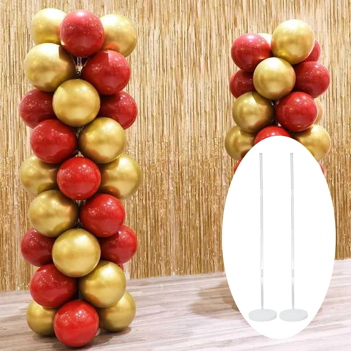 2Sets Ballon-Säulenständer-Kits, 8,4 Fuß Höhe, Ballonbogen-Ständer-Kit mit 2-Basis-Ständer, 8-polig, 4 Blumen-Clip, Ballon-Turm-Dekoration Image