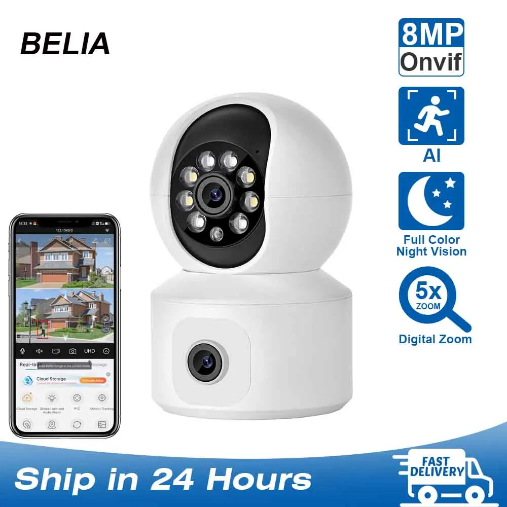 8MP WiFi IP Kamera Dual Objektiv Dual Screen Baby Monitor Home Security Kamera PTZ Auto Tracking CCTV Video Überwachung iCsee Image