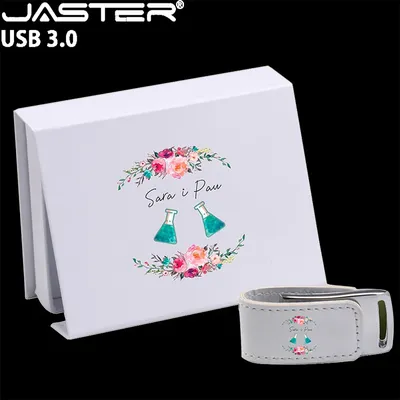 Jaster USB 3,0 Flash-Laufwerke 128GB Farbdruck Mode Pen Drive 64GB weißes Leder mit Box Memory Stick Business Geschenk u Disk Image