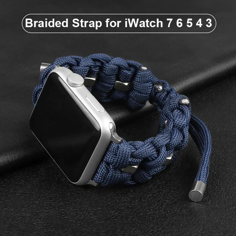 Geflochtenes Nylonarmband für Apple Watch Band Serie 7/6/5/4/3 SE Metall-Sportarmband für Iwatch 41/45/38/40/42/44 mm, verstellbarer Mann Image