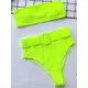 Maillot de bain vert néon pour femme bikini taille haute ensemble deux pièces bandeau costume