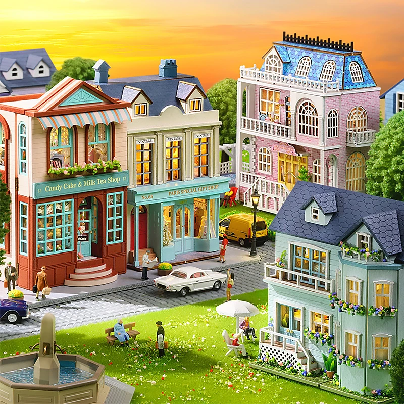 Bricolage Mini maison de poupée en bois avec meubles maison de poupée légère Casa assemblage rose princesse Villa Architecture maisons de poupée jouets cadeaux